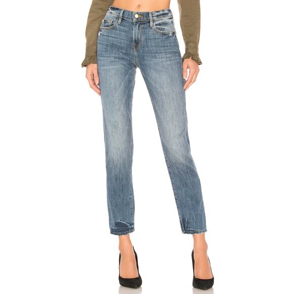 Frame Denim Le Boy Jeans Beckham Wash Size‎ 27 Distressed Ankle High Rise Denim - Picture 1 of 13